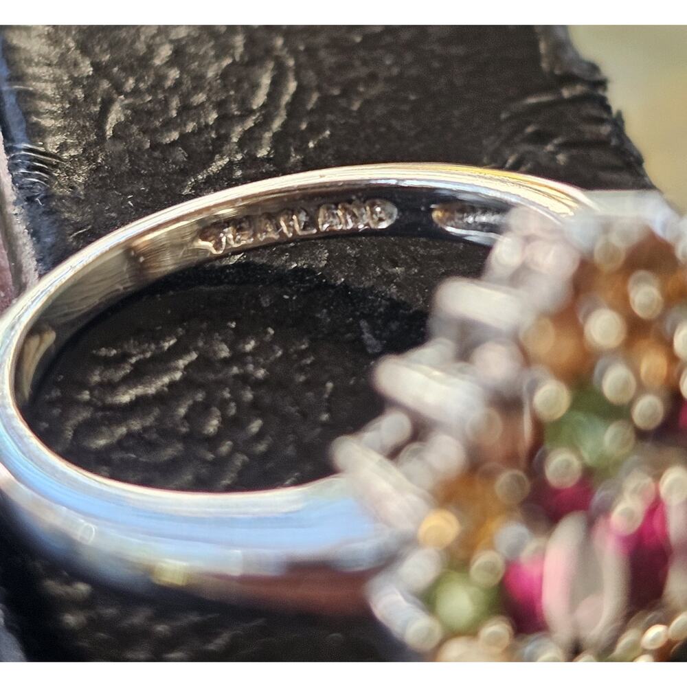 Vintage 925 Sterling Silver Ring Size 6 Floral Burst Multi Gemstone Cluster - Picture 8 of 12